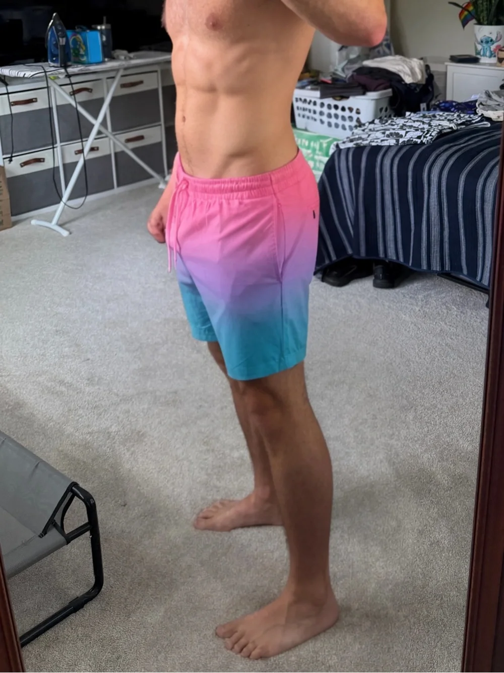Men's Ombre Pink to Turquoise Swim Shorts XL